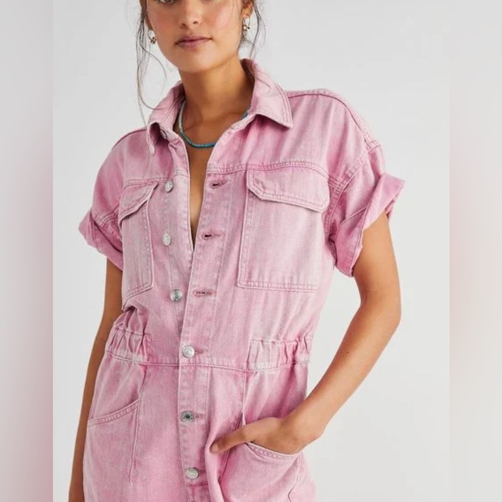 Free people Marcy coverall washed pink size large